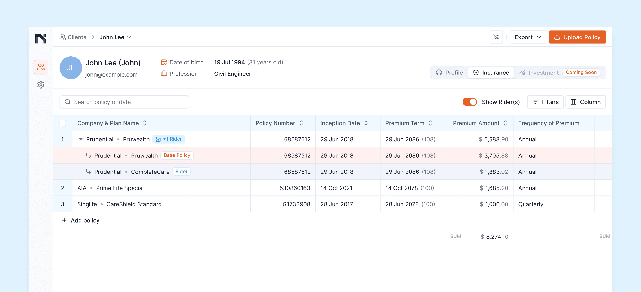 Portfolio view preview